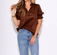 Ivy Jane - Suede Puff Sleeve Top