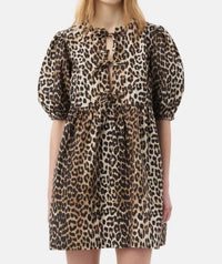 Ganni - Printed Cotton Tie String Mini Dress