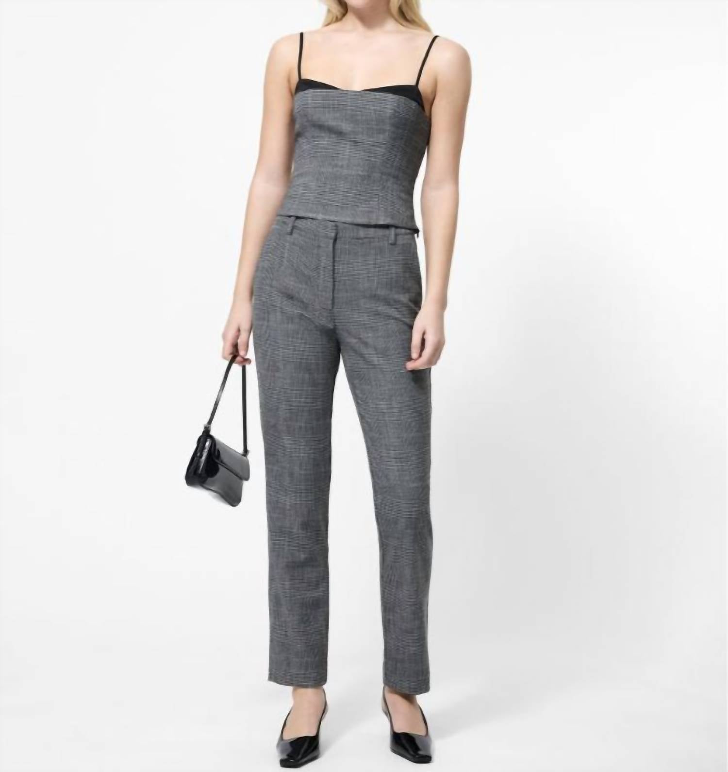 FRENCH CONNECTION Owen Plaid Suiting Corset Top in charcoal black - women's shirt - alternate view