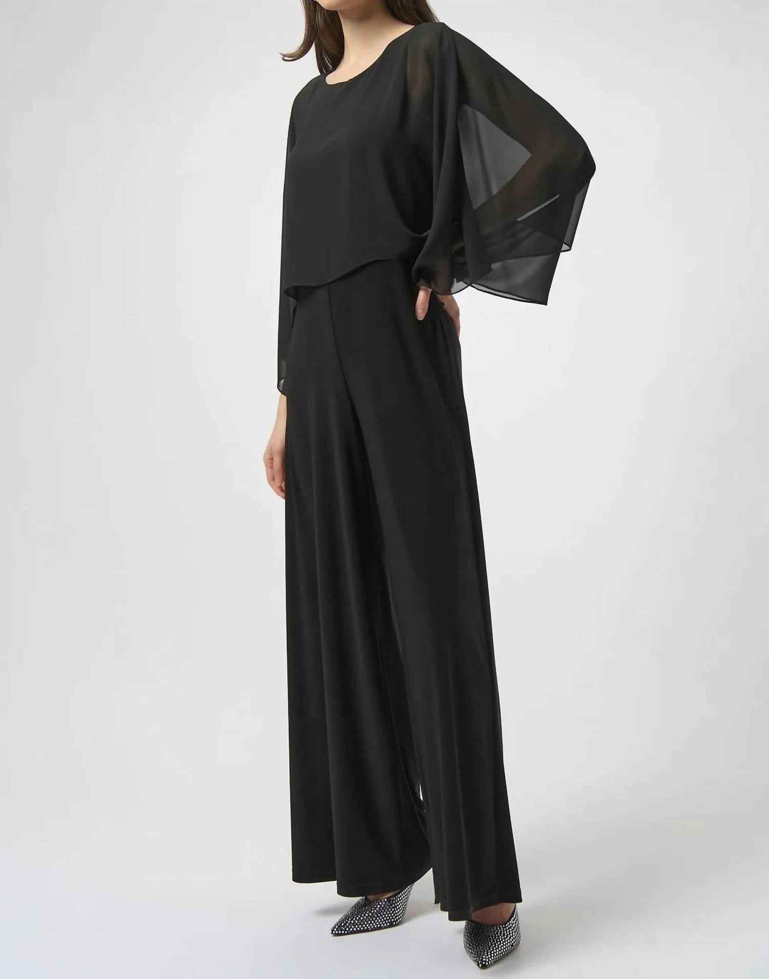 Joseph Ribkoff - Wide-Leg Chiffon Overlay Jumpsuit