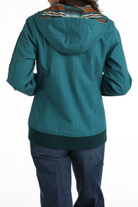 CINCH Women's Geo Print Hooded Jacket in teal - women's jacket - detail view