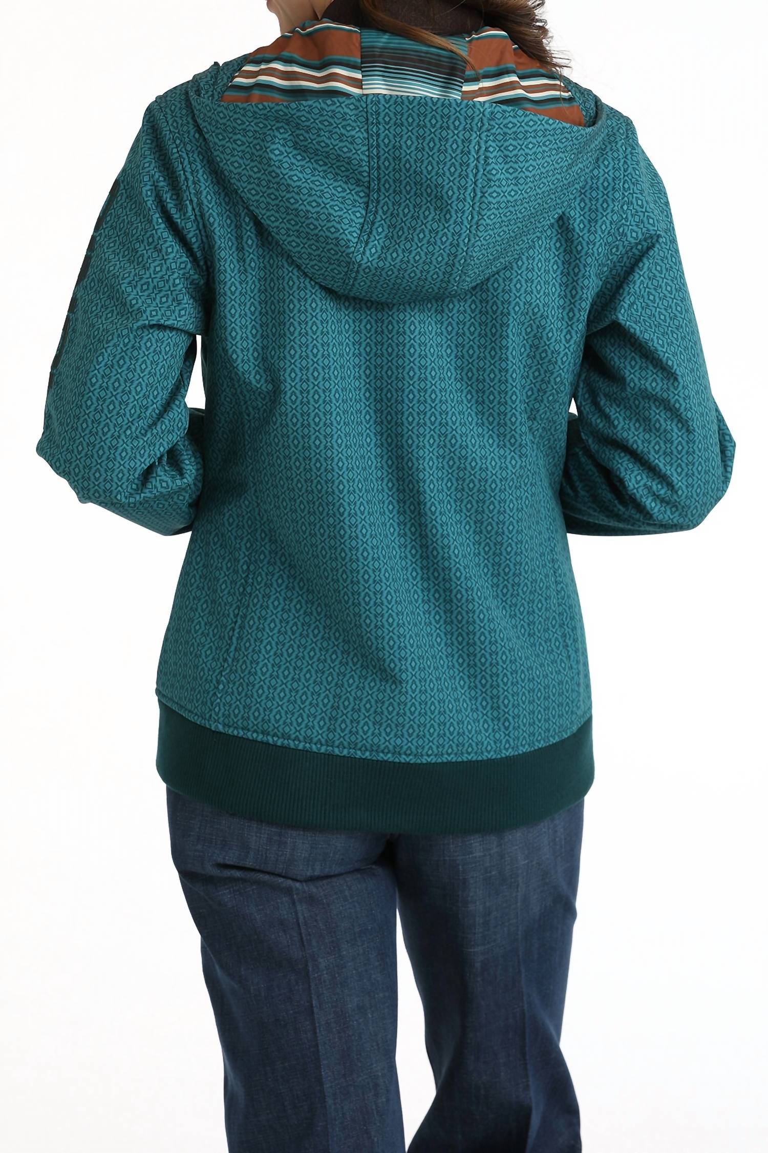 CINCH Women's Geo Print Hooded Jacket in teal - women's jacket - detail view