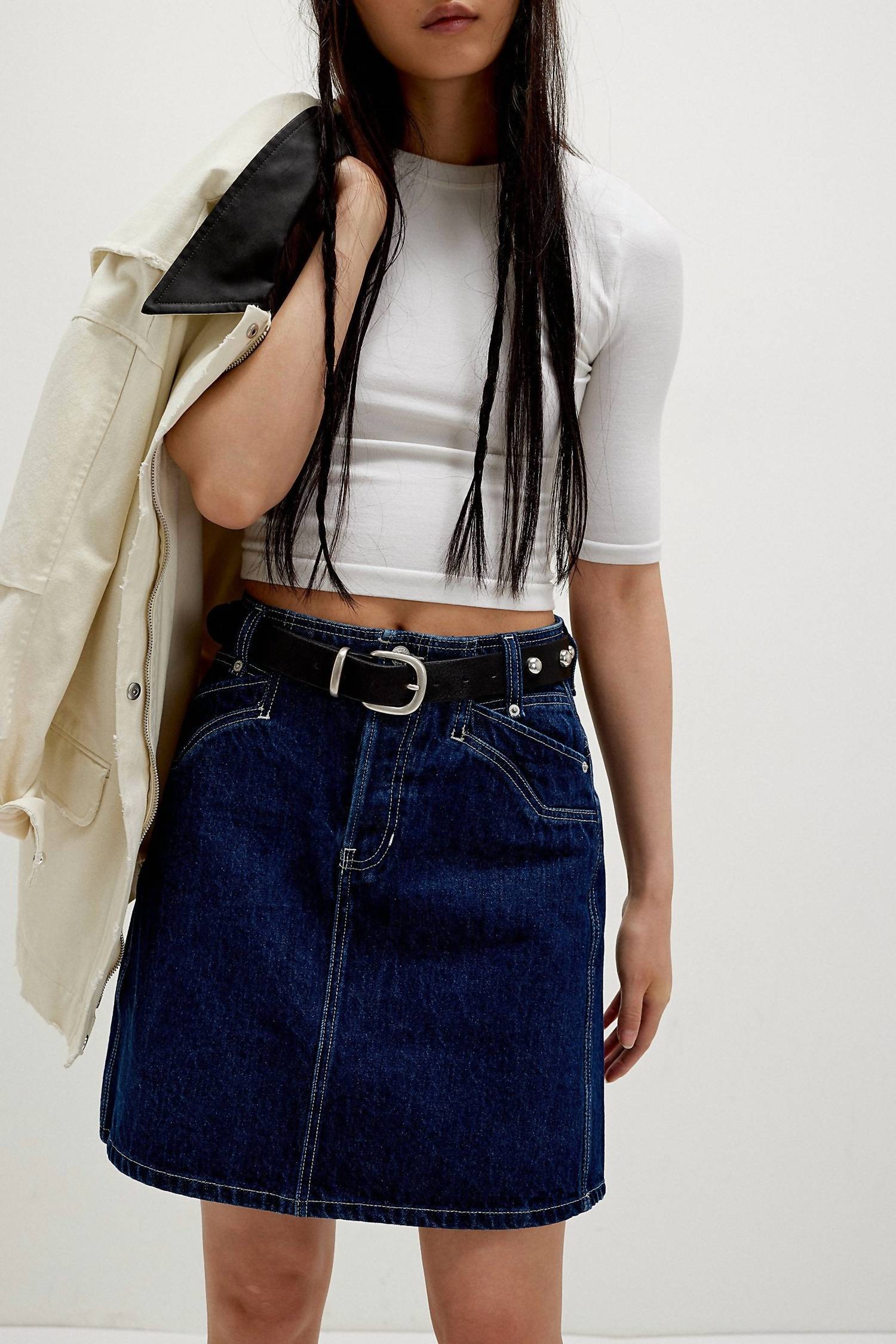 Free People Suzy Denim Midi Skirt in deep blue crush - women's skirt