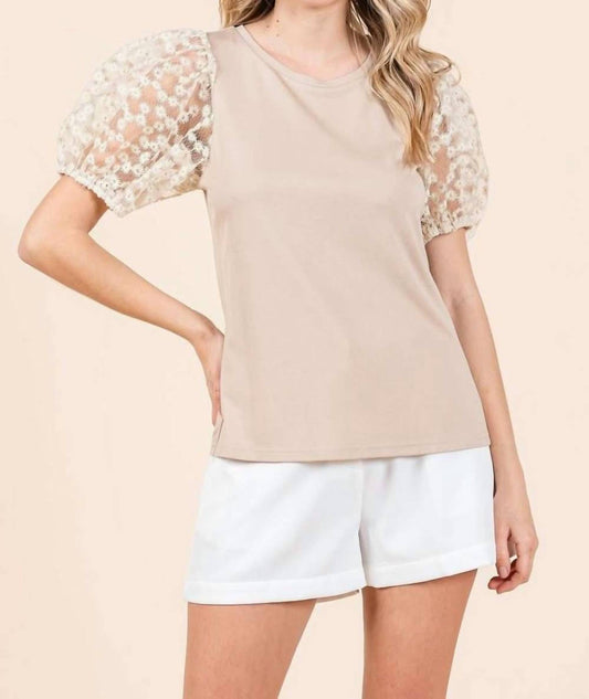 Mittoshop - Round Neck Puff Short Sleeve Top