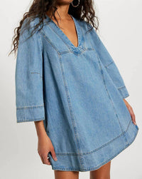 Free People Goldie Denim Mini Dress in celestial blue - women's dress - detail view
