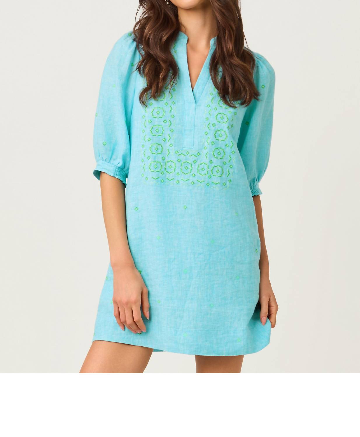 Lilly Pulitzer Mialeigh Elbow Sleeve Linen Dress in capri blue x resort white - women's dress
