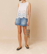 Indi & Cold - Embroidered Poplin Sleeveless Top