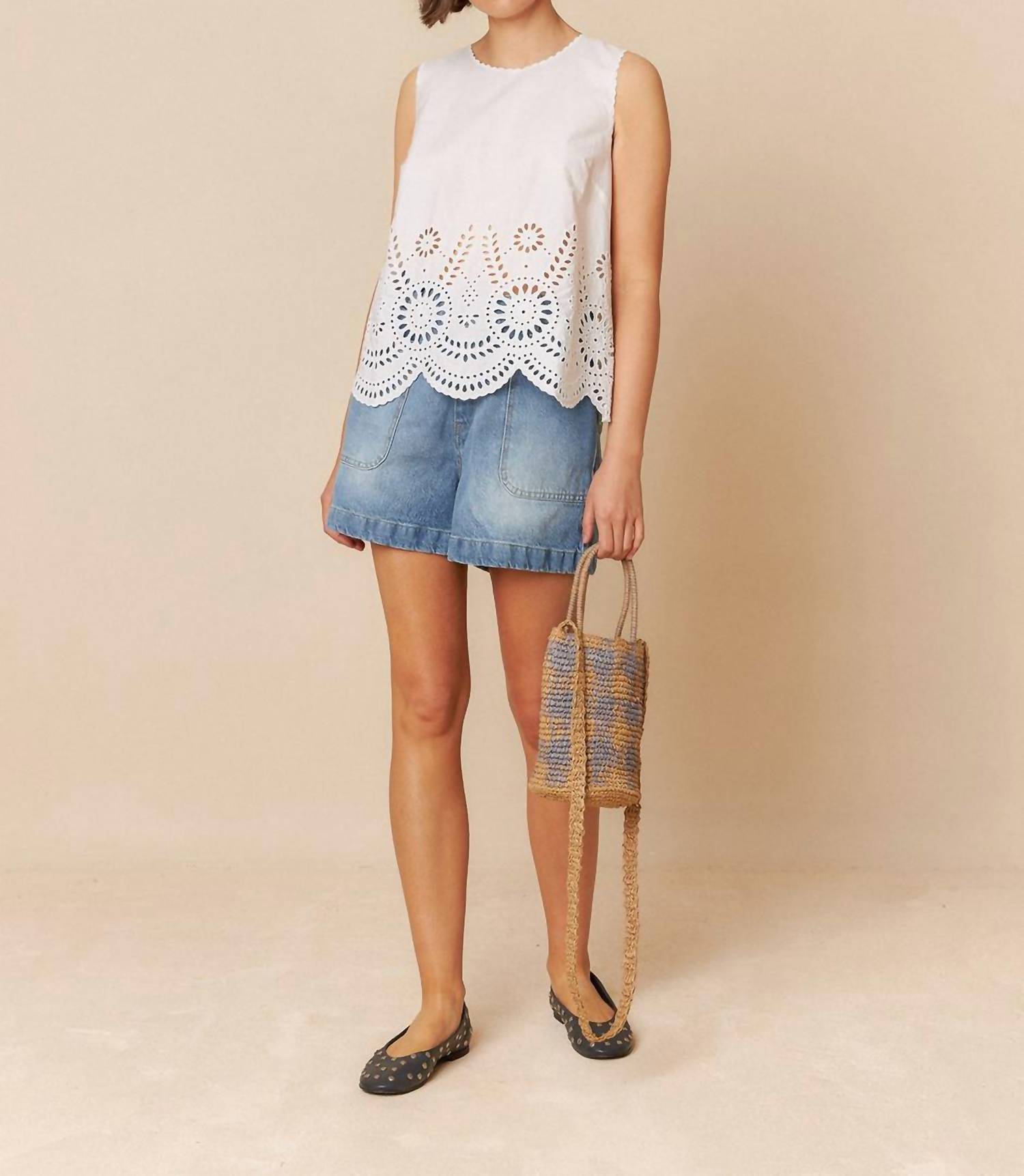 Indi & Cold - Embroidered Poplin Sleeveless Top
