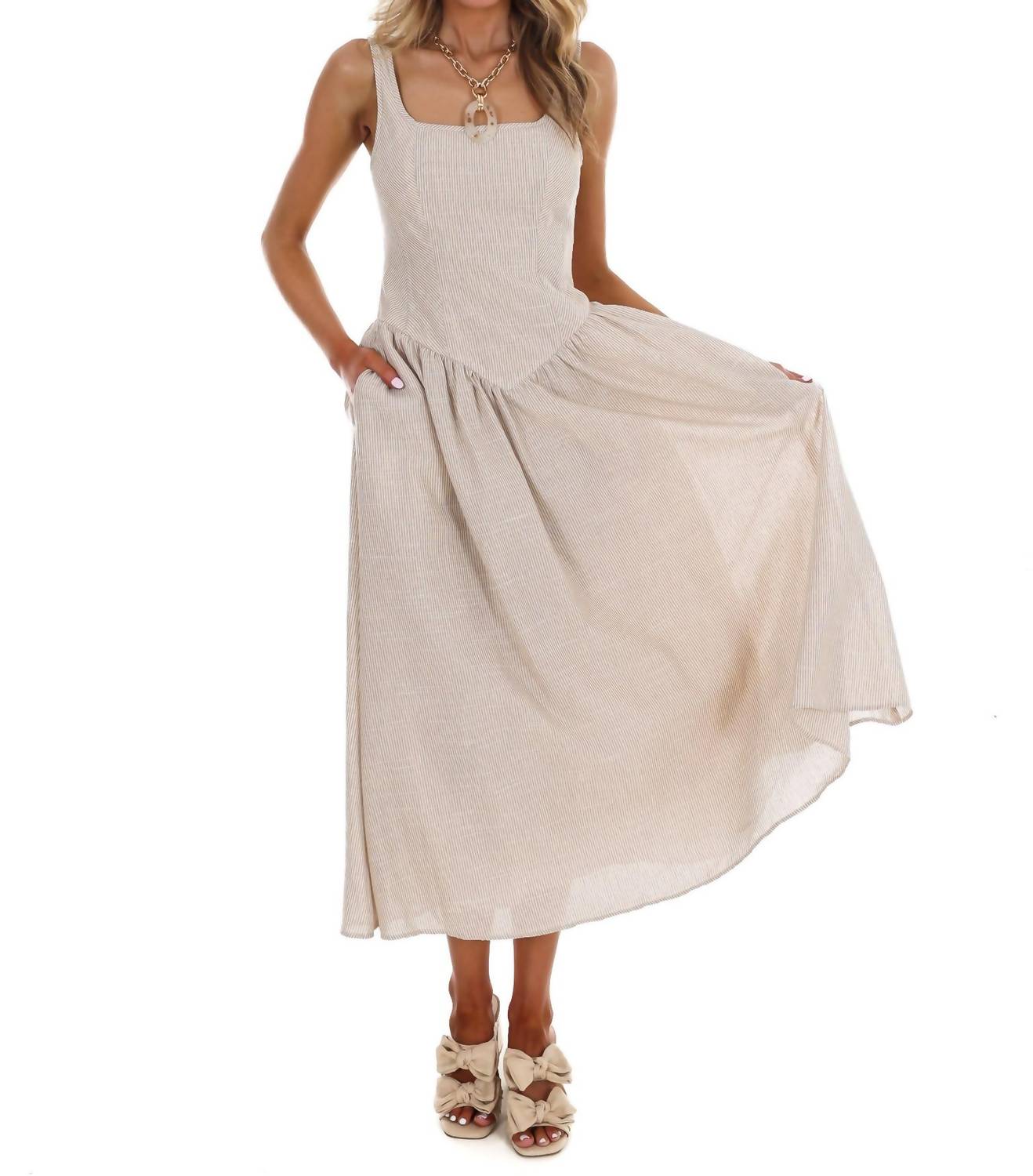 Mustard Seed Showing Off Stripe Maxi Dress in taupe - women's dress - view 7
