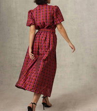 EMILY LOVELOCK Aida Plaid Blouse in crimson - women's blouse - alternate view