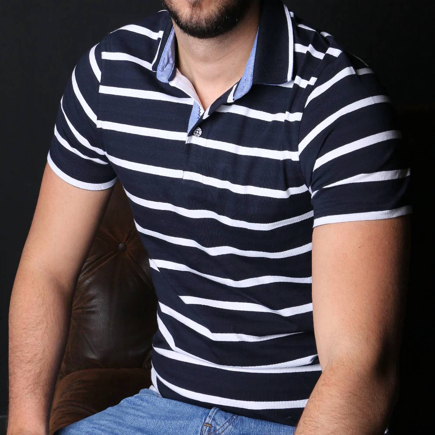Eight X - Men's Striped Polo With Trim