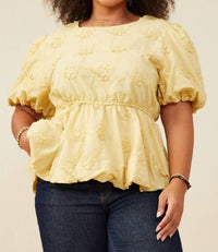 Hayden La - Lydia Crochet Eyelet Bubble Peplum Top