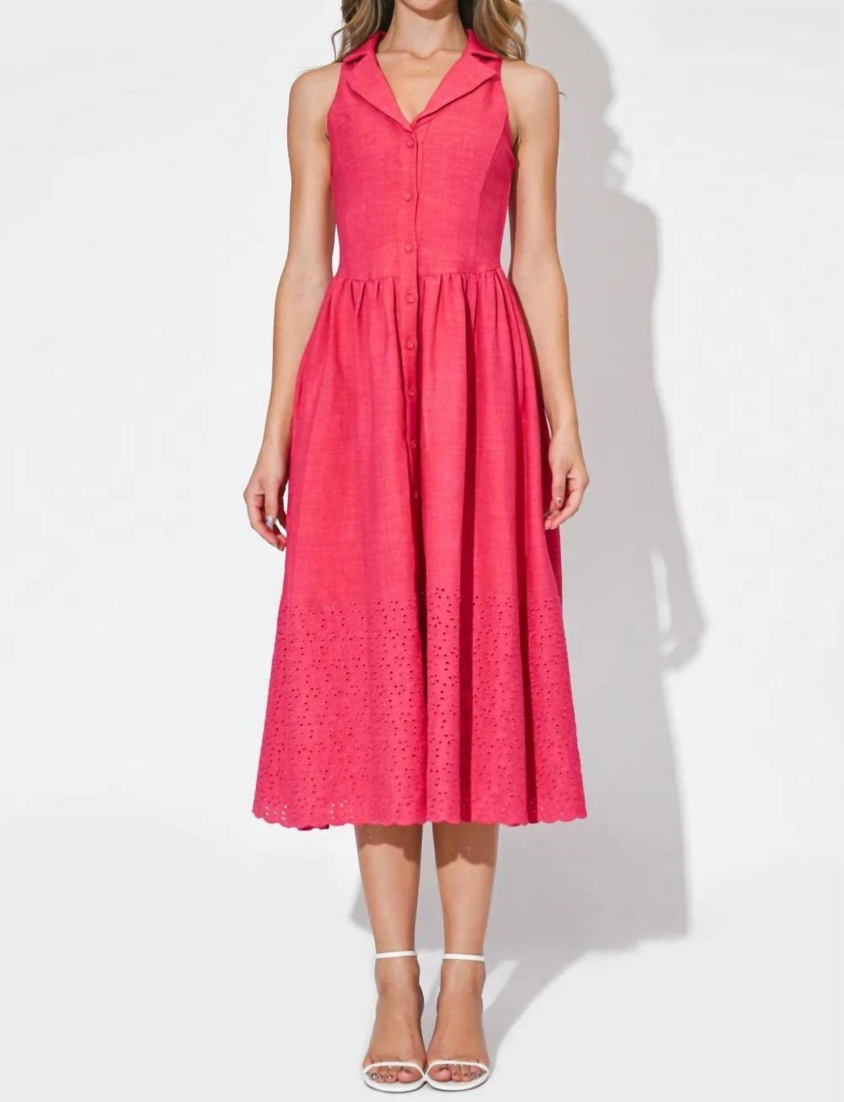 Adelyn Rae - Anastatia Embroidered Halter Midi Dress