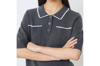 Suncoo - Polka Collared Knit Top