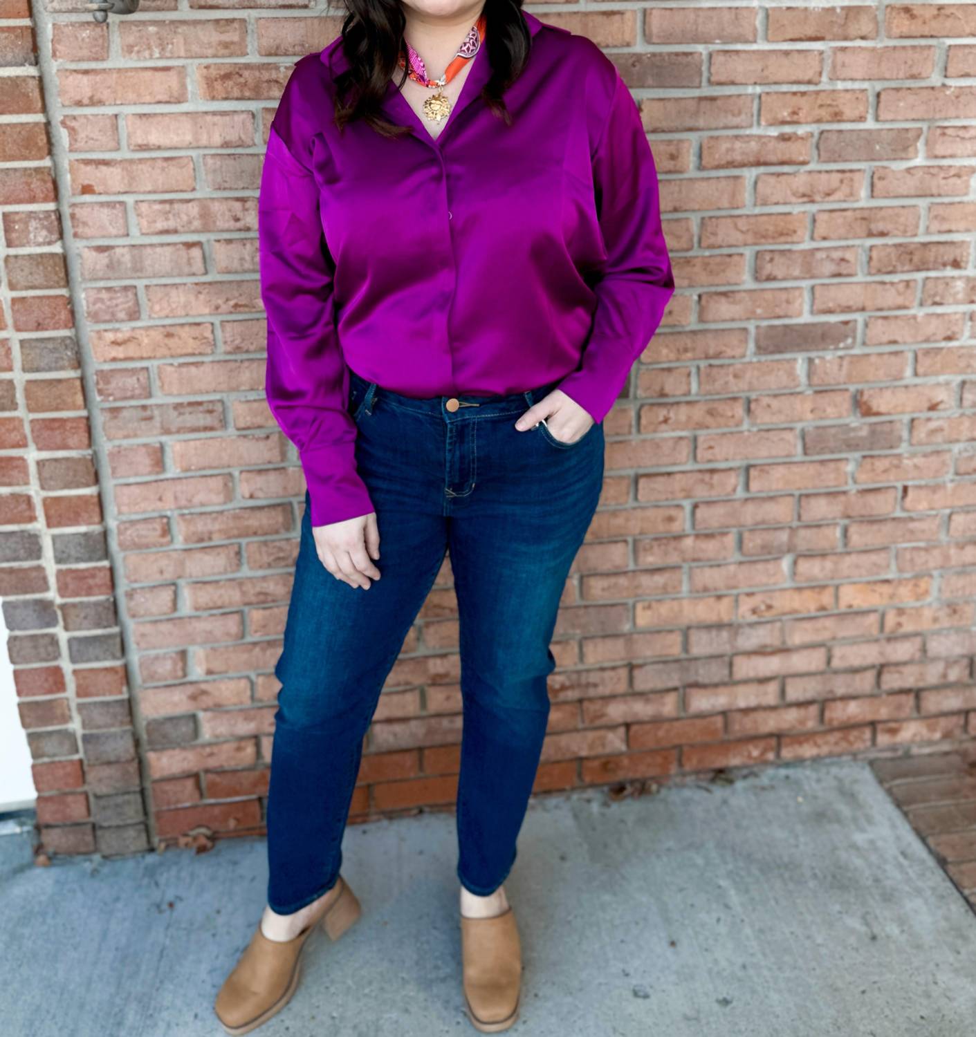 Before You Women's Smooth Elegance Satin Top in orchid - women's blouse