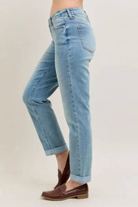 Judy Blue - Mid Rise V-front Cuff Boyfriend Cool Denim Jeans
