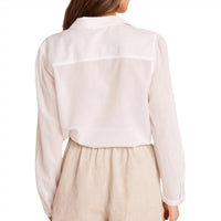 Bella Dahl Women's Pintuck Crop Button Down Shirt in white - women's shirt - detail view