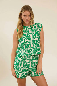 Skies Are Blue - Nico Tropical Button Back Sleeveless Top