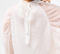 Mary Square Veronica Sheer Sleeve Textured Top in marshmallow - women's blouse - detail view