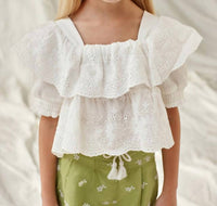 Mayoral - Girls' Scallop Floral Embroidered Crop Blouse
