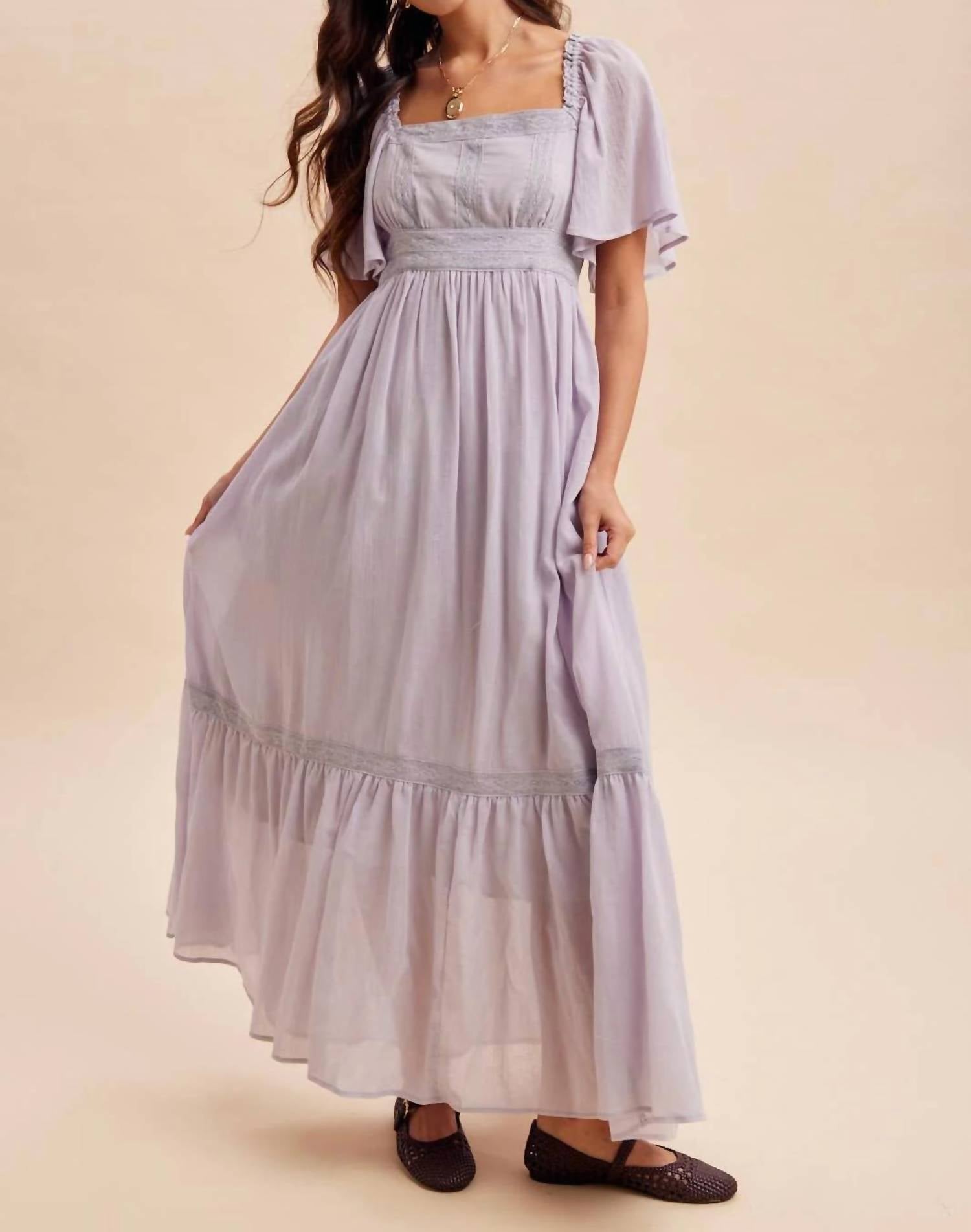 In-Loom - Women's Lace Flutter Sleeve Maxi Dress
