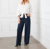 Karen Kane - Blouson Sleeve Embroidered Tie-Front Top