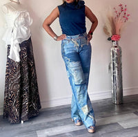 Muy Muy Fancy - Denim Print Patch Pants