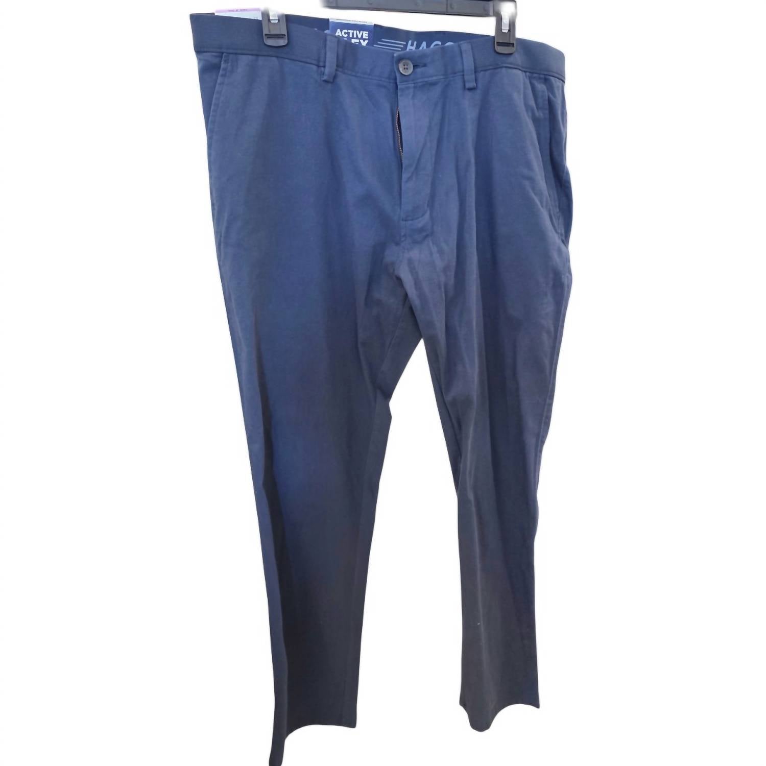 Haggar Men's Straight Fit Active Flex Waistband Dress Pants in midnight blue - men's jeans