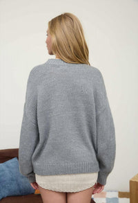 Blu Pepper Bow Long Sleeve Pullover Sweater in grey - women's sweater - alternate view