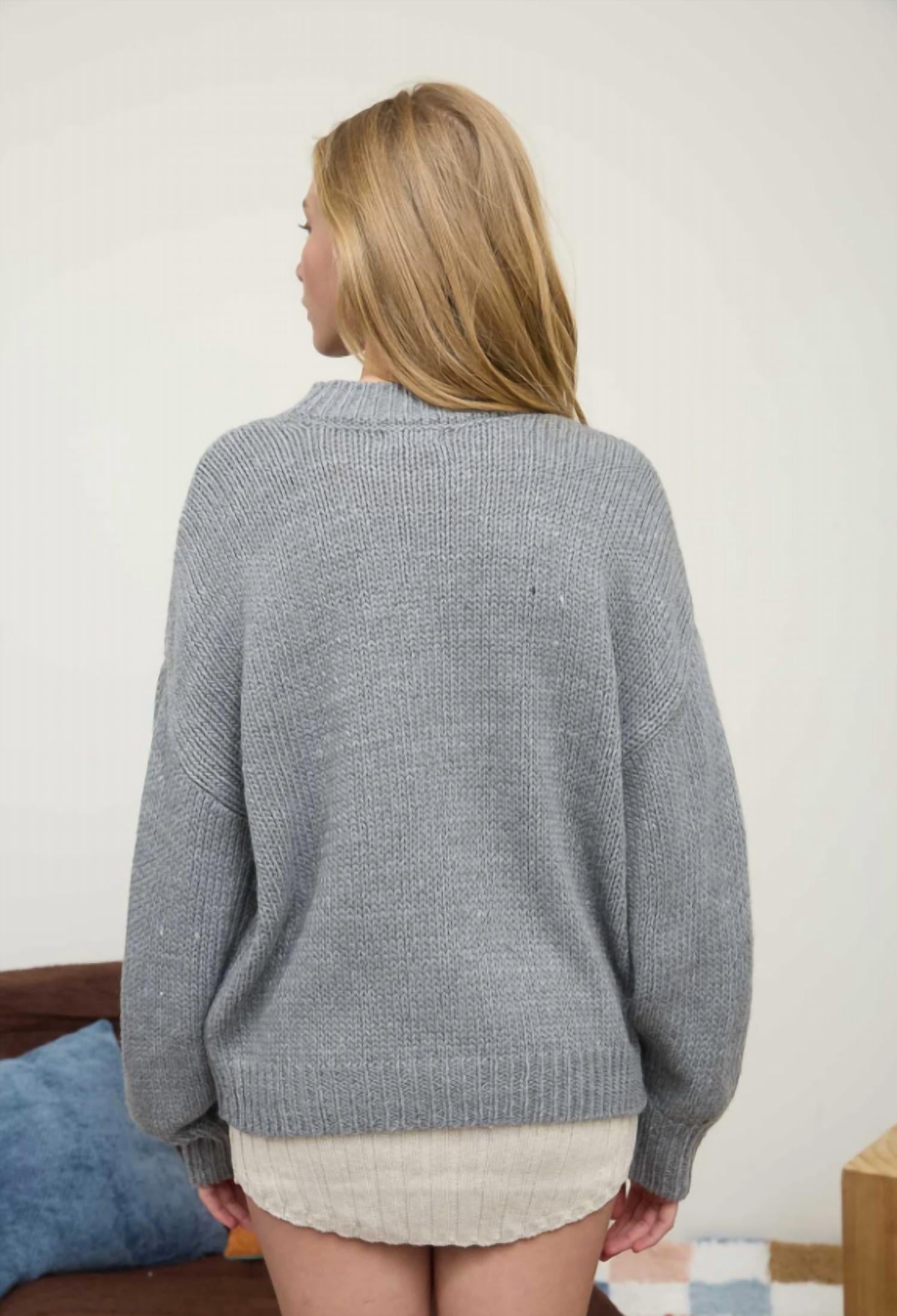Blu Pepper Bow Long Sleeve Pullover Sweater in grey - women's sweater - alternate view