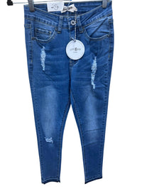 umgee Women's Distressed Skinny Jeans in medium blue - women's jeans - detail view