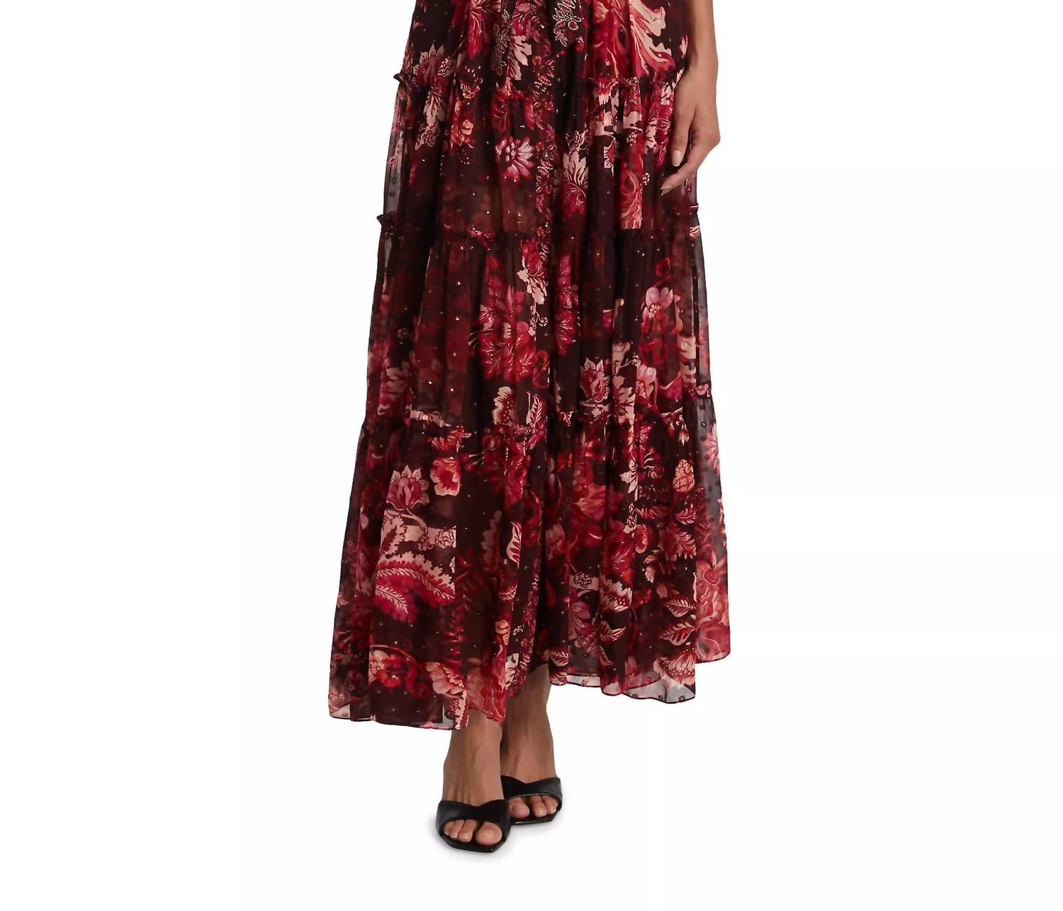 HEMANT & NANDITA Aafa Long Maxi Dress in red beige - women's dress