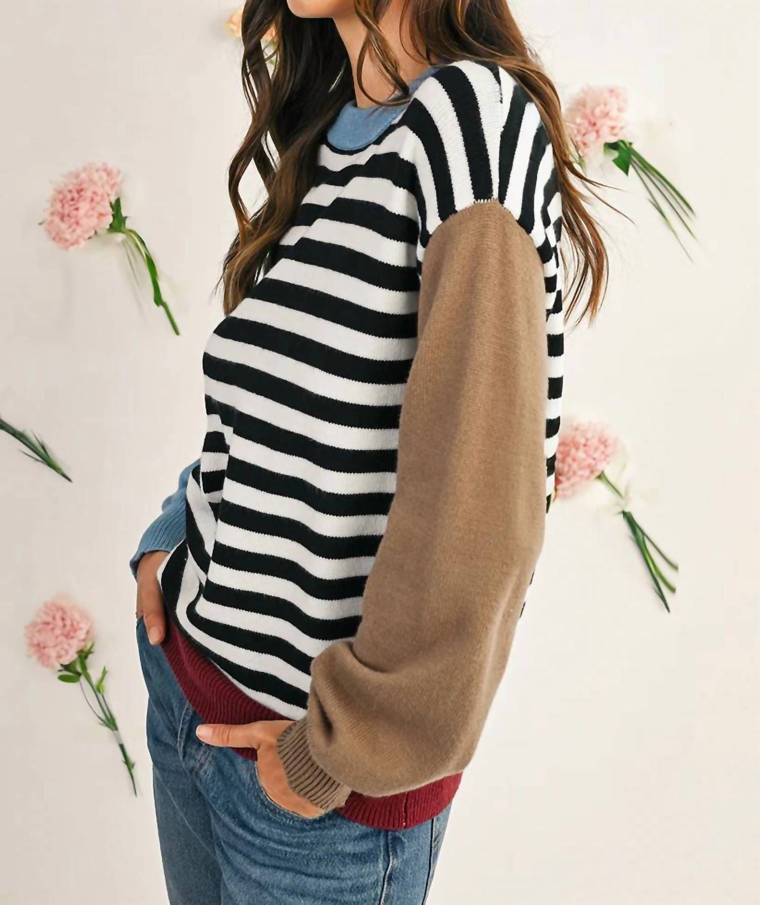 Shewin - Striped Color Block Sweater