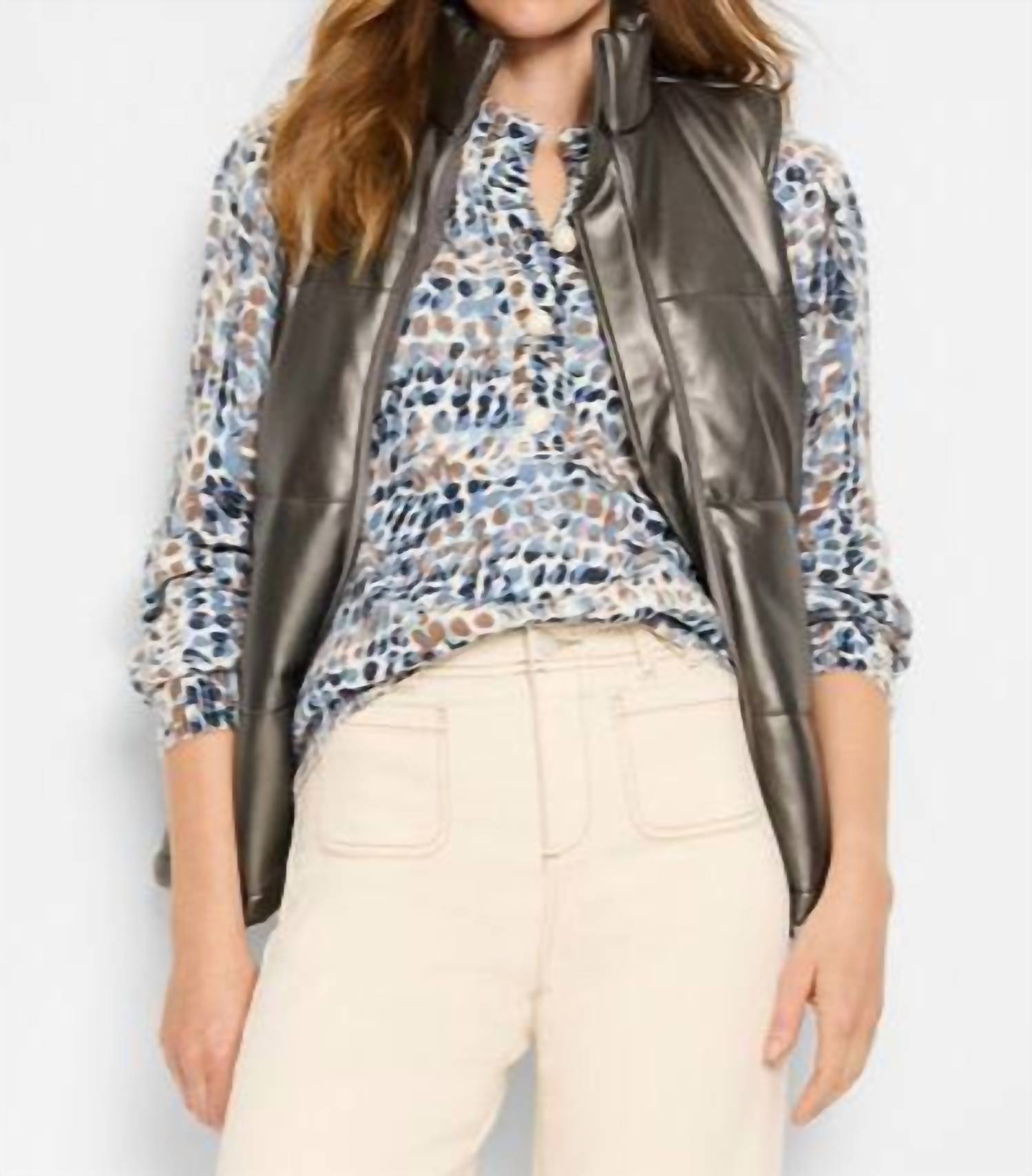 Nic + Zoe - Metallic Faux Leather Puffer Vest