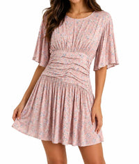 Sky To Moon - Short Sleeve Floral Cinch Waist Dress