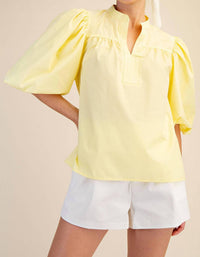 Glam - Collar V-neck Bubble Sleeve Poplin Top