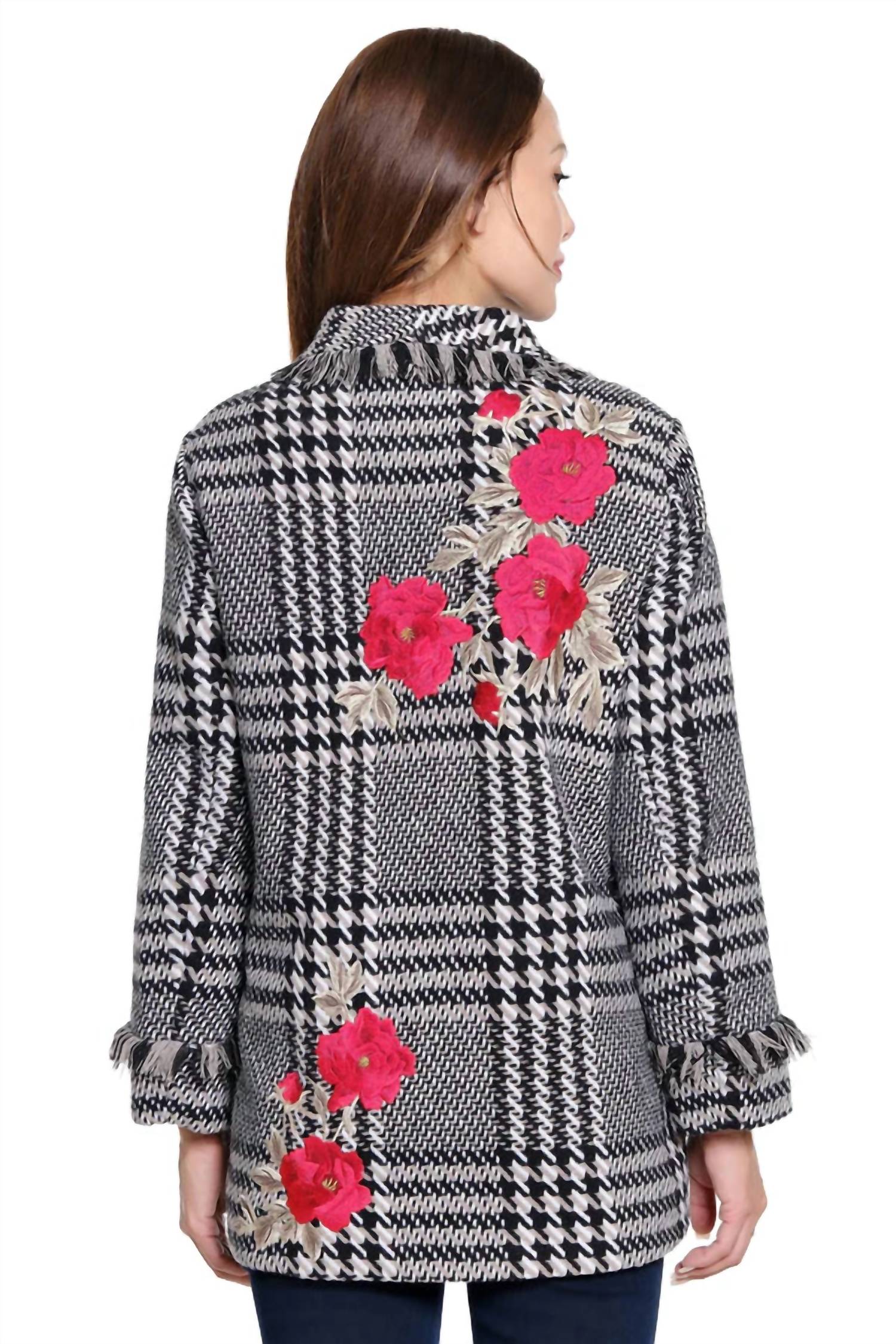JOHN MARK Tweed Cardigan Coat in white black - women's jacket - detail view