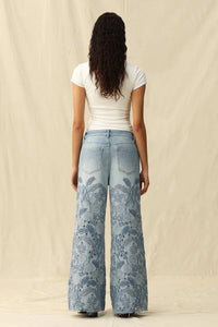Bayeas - High Rise Eyelet And Embroidery Wide Leg Jeans