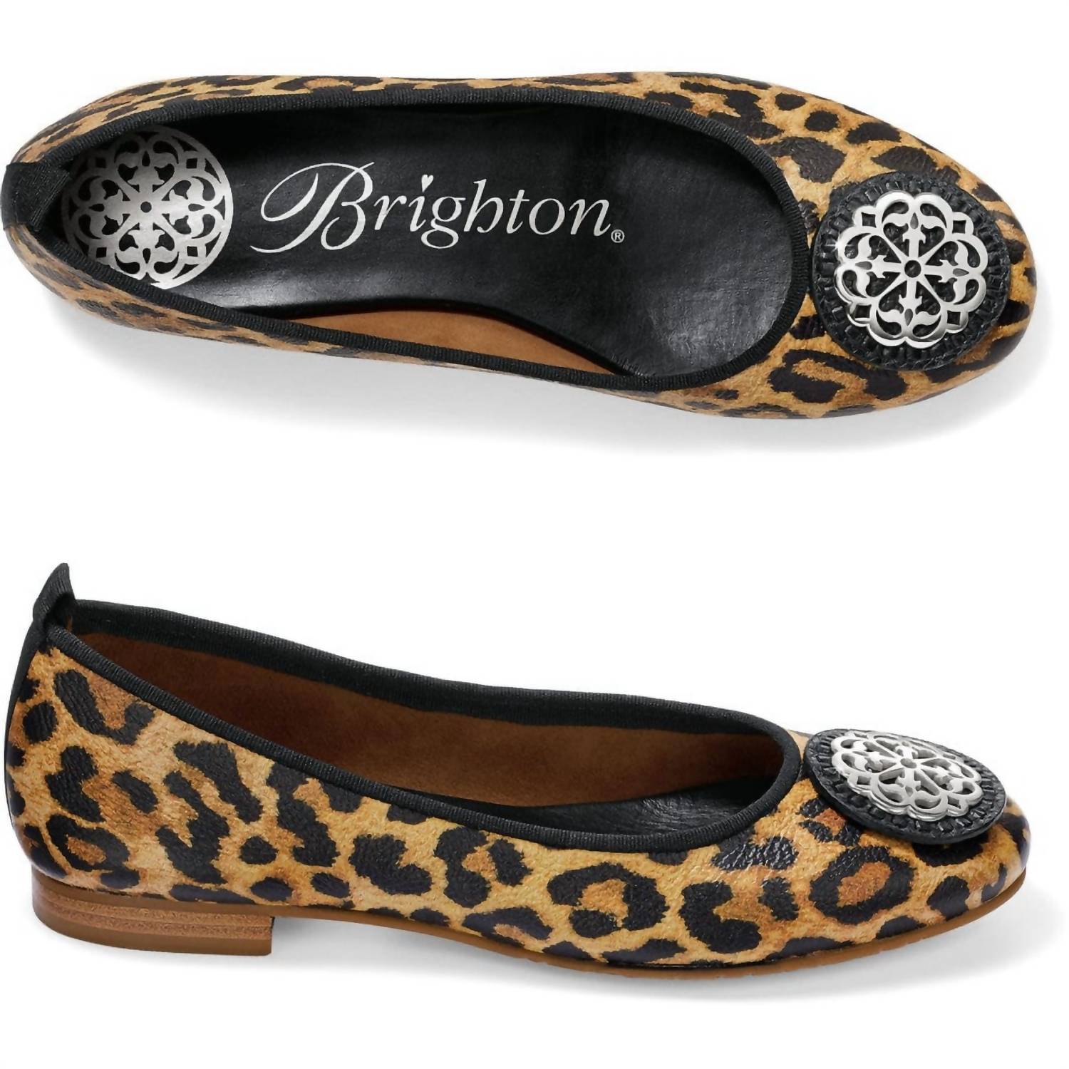 Brighton Women's Aleta Ballerina Flats in leopard print - women's flats - detail view