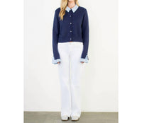 Thml - Pearl Button Mixed Media Collared Knit Top