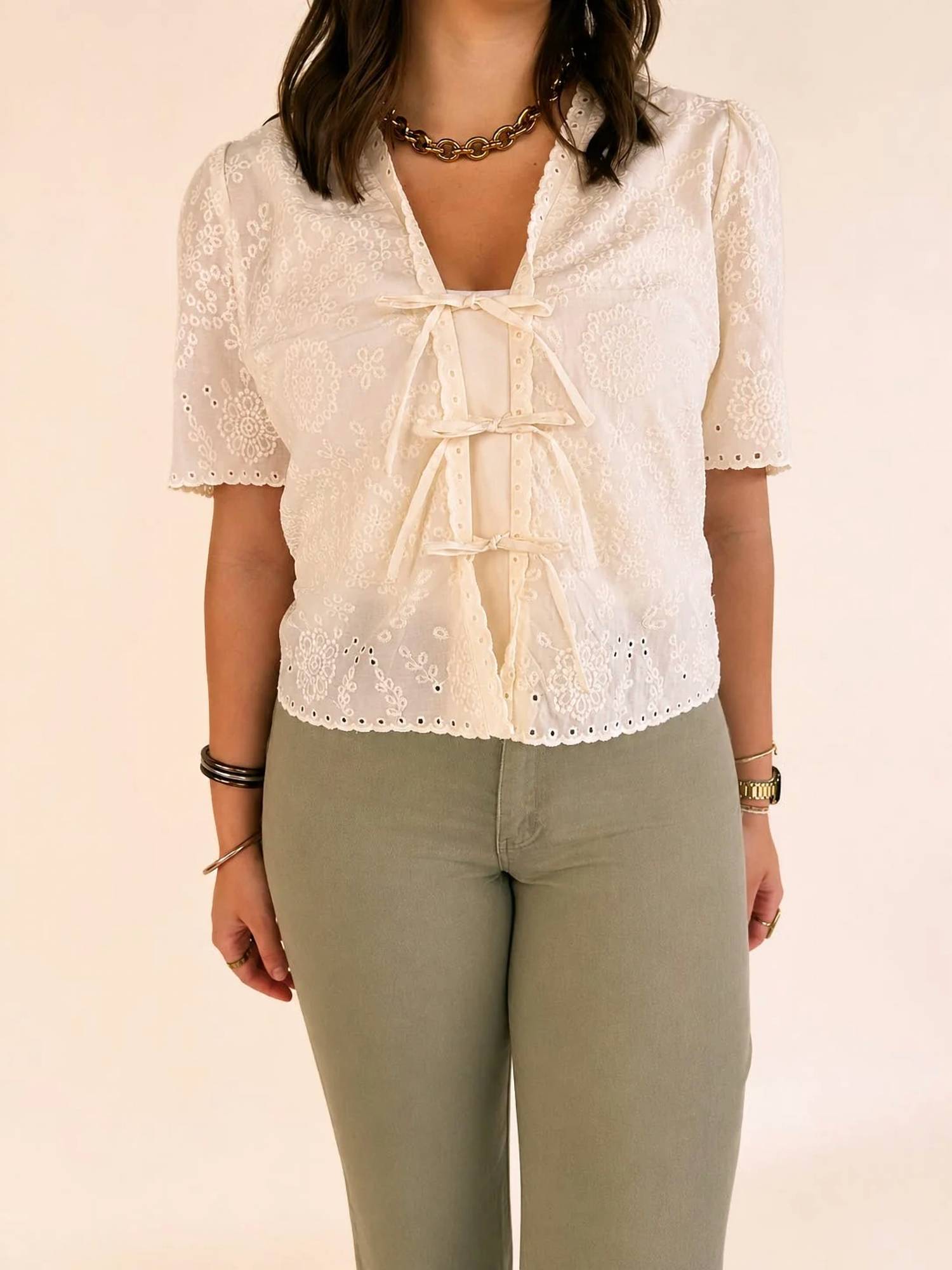 Dear John Denim - Cielo Embroidered Tie Front Blouse