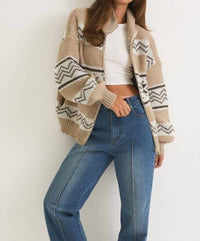 LE LIS Collared Fair Isle Knit Jacket in beige - women's jacket