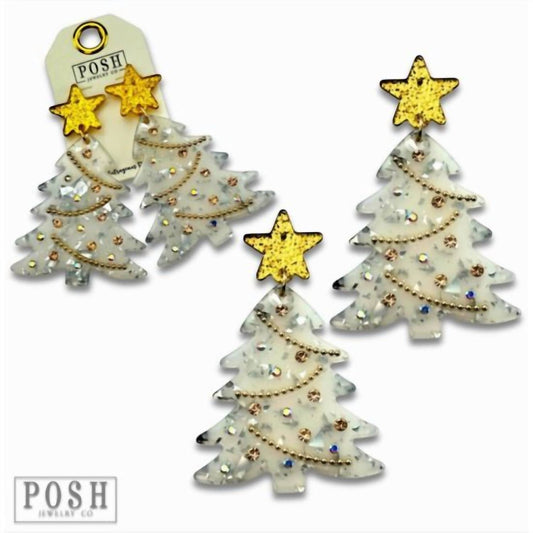 Pink Panache - Women's Frosty Christmas Tree Earrings