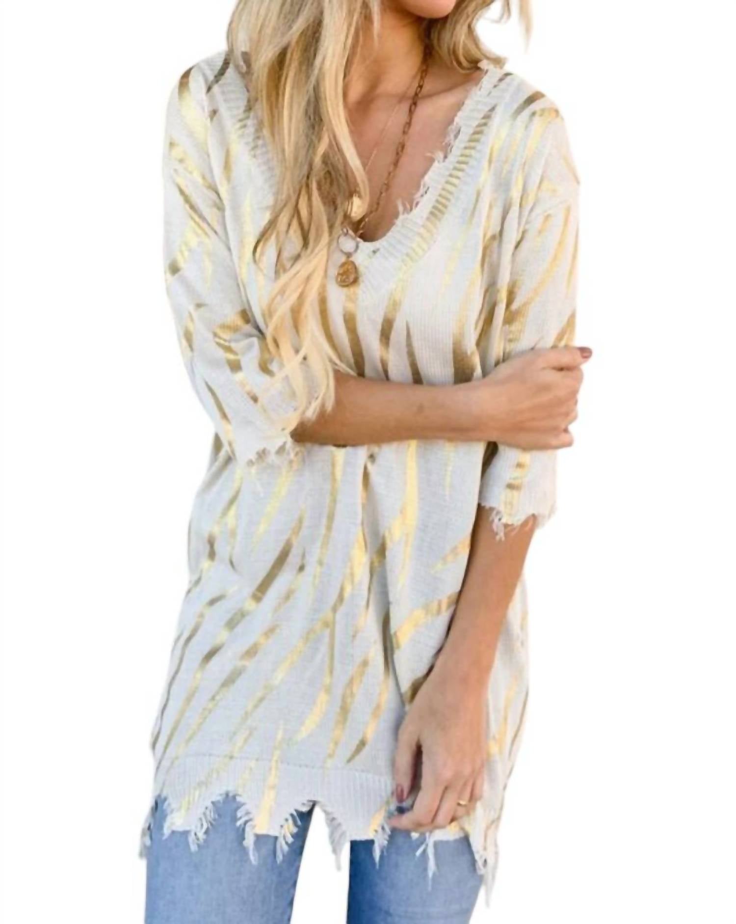 Amoli - Sigrid Printed Distressed Knit Tunic