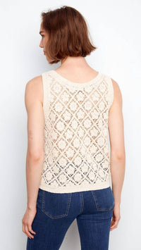 CHARLIE B Reversible Crochet Button Up Sleeveless Vest in natural - women's jacket - alternate view