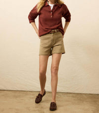 Faherty Women's Miramar Linen Polo Top in smoke paprika - women's long sleeve top - alternate view