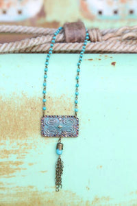 Pink Panache Women's Chain Necklace Linked With Aztec Stamped Pendant in turquoise - women's jewelry
