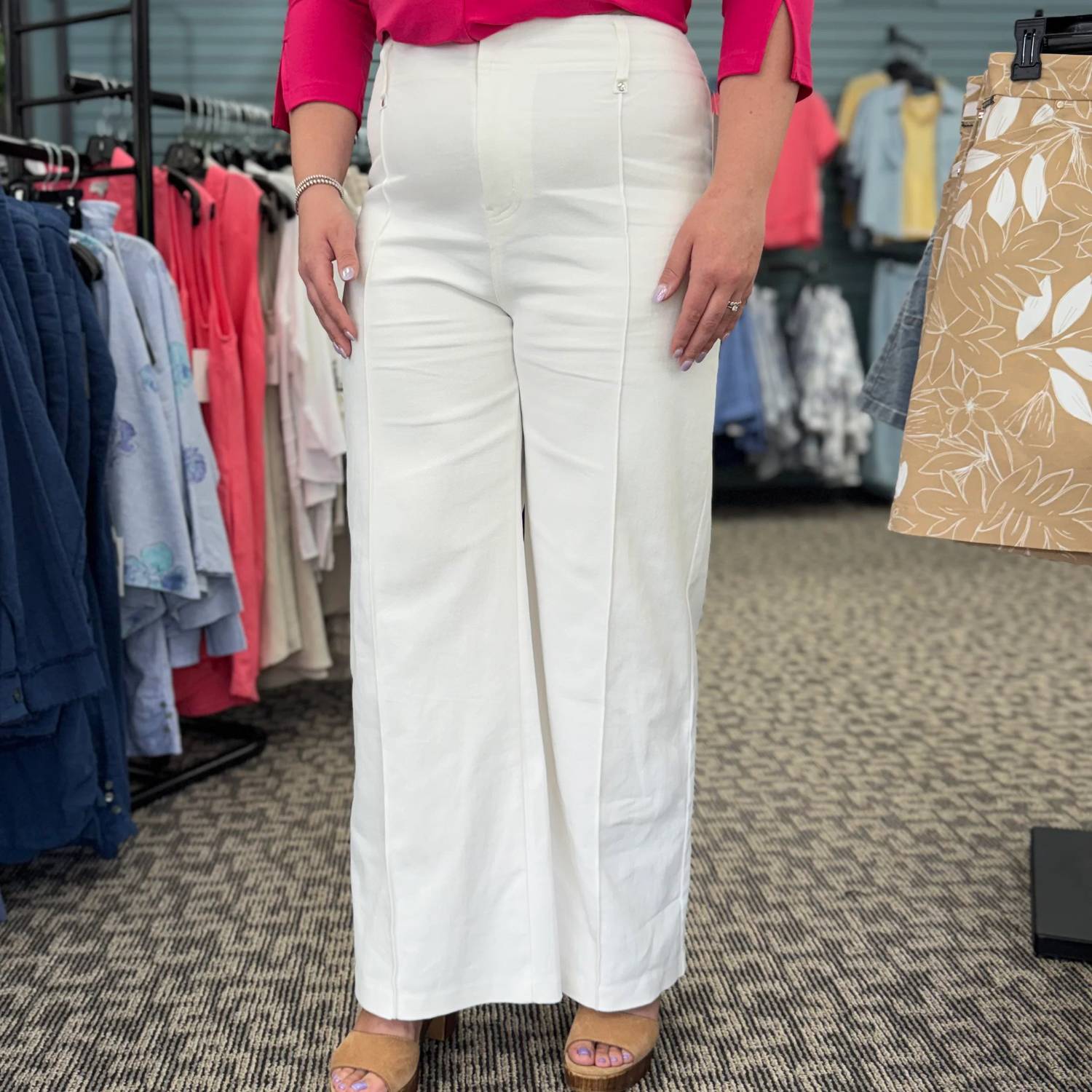 Entro - Solid High-rise Wide Leg Pants