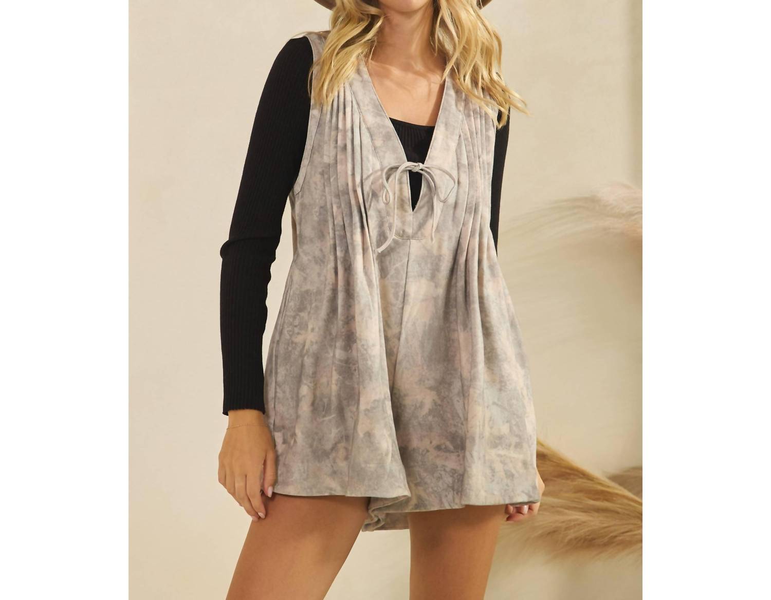 Veveret - Woodland French Terry Sleeveless V Neck Romper