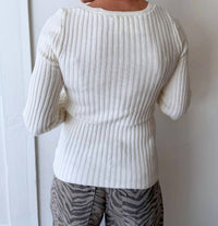 mystree Plunging V Neck Sweater Top in ivory - women's sweater - alternate view